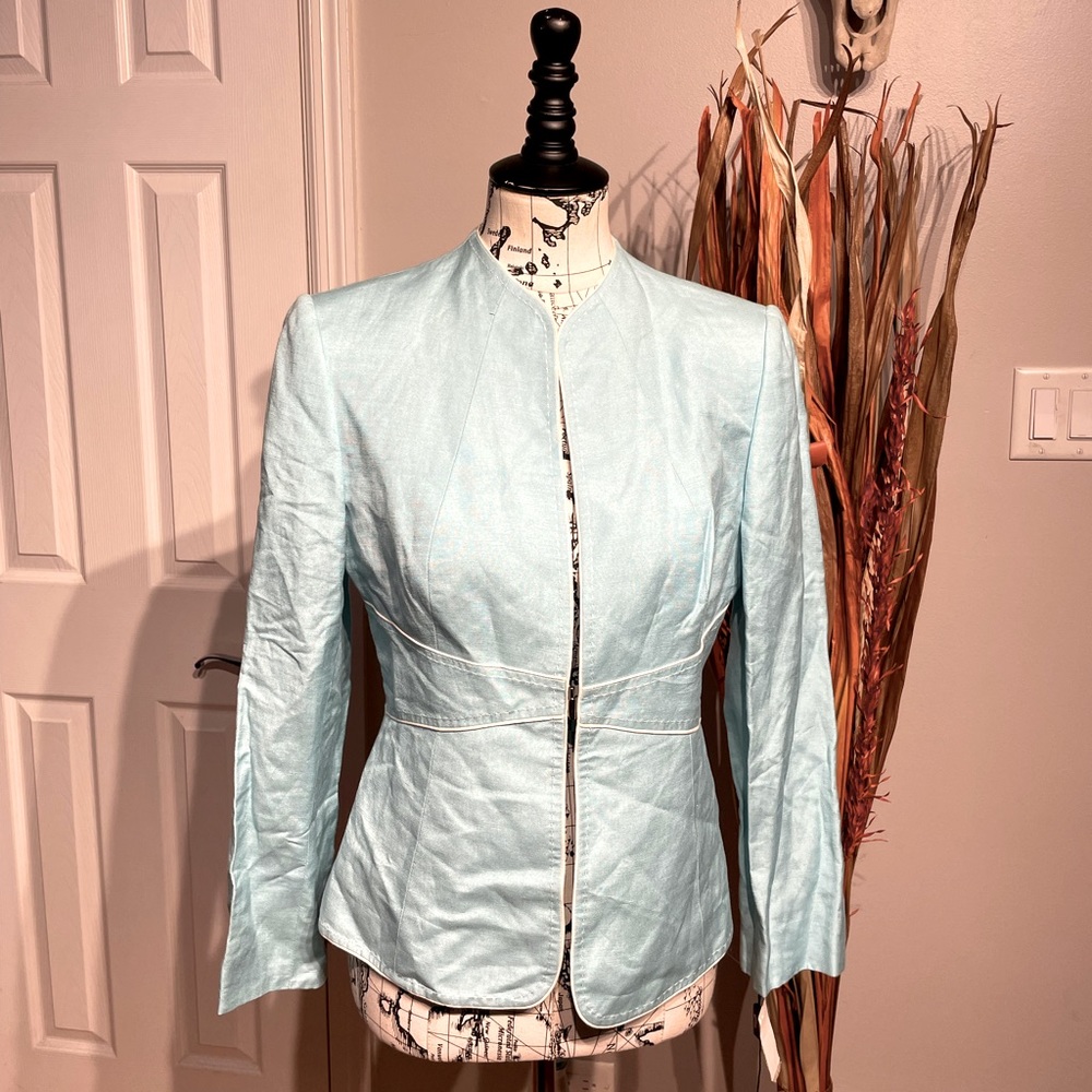 NWT Tahari Linen Vintage Mandarin 1-eyelet/hook Mock Work Preppy tailored mint 8